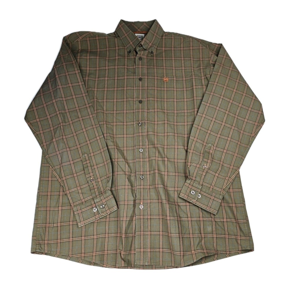 Cinch‎ Mens Large L Plaid Button Down Western Shirt Long Sleeve Green Orange
